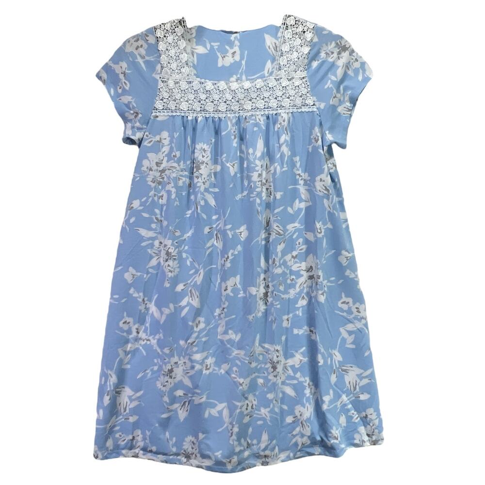 Adonna Floral Short Sleeve Midi Nightgown Nightie Blue White No Size/Fabric Tag
